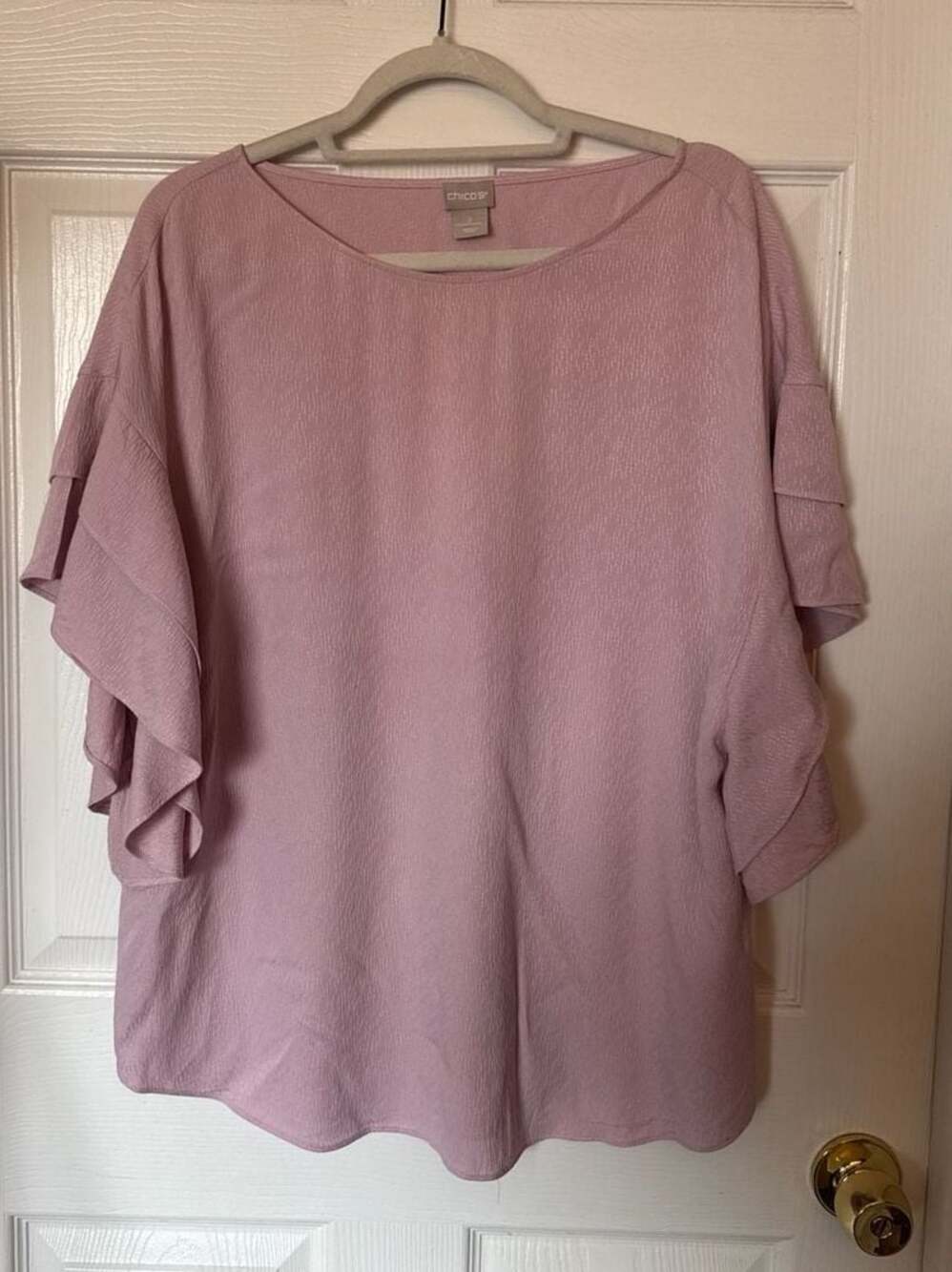 Chico's Soft Lilac Textured Ruffle Sleeve Blouse Size 2
